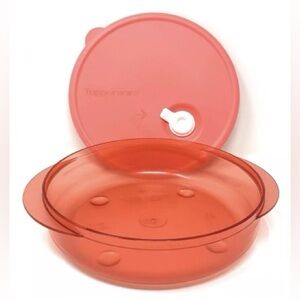 Tupperware Vent N Serve Freezer Microwave 3 1/4 Cups Large Round Red New